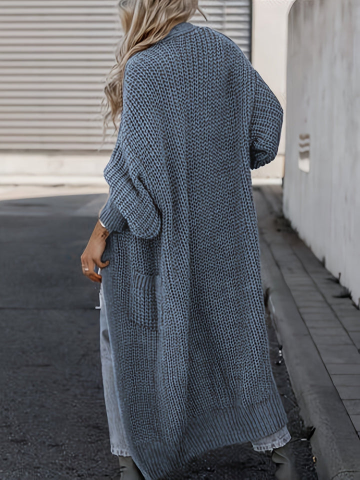 Damen-Maxi-Cardigan mit Taschen und langen Ärmeln