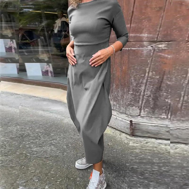 Elsbeth | Elegantes Damenkleid für Damen mit Tasche und Rundhalsausschnitt