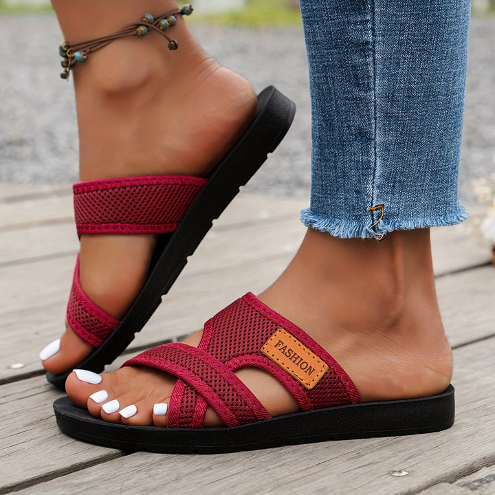 Gaia | Atmungsaktive Mesh-Slidesandalen für Damen mit flachem Absatz