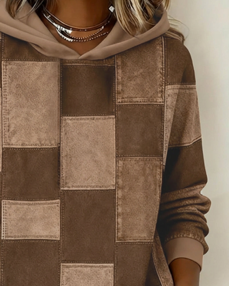 Schicker Langarm-Karierten Hoodie für Damen mit Kapuze