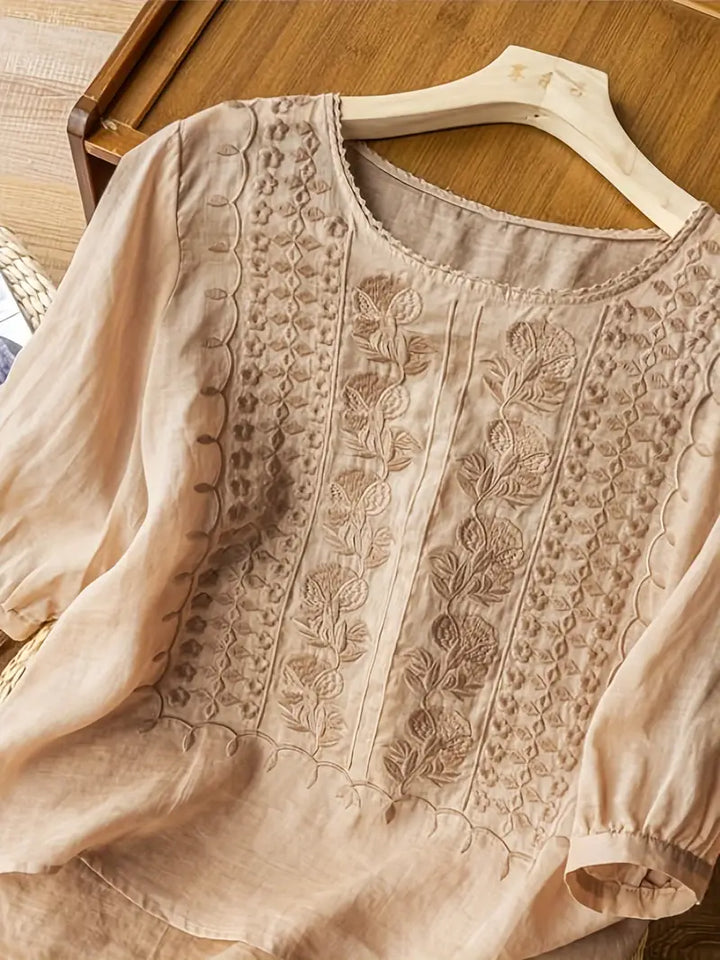 Josie | Frauen Bestickte Bluse für Damen mit Blumenmuster und Rundhalsausschnitt