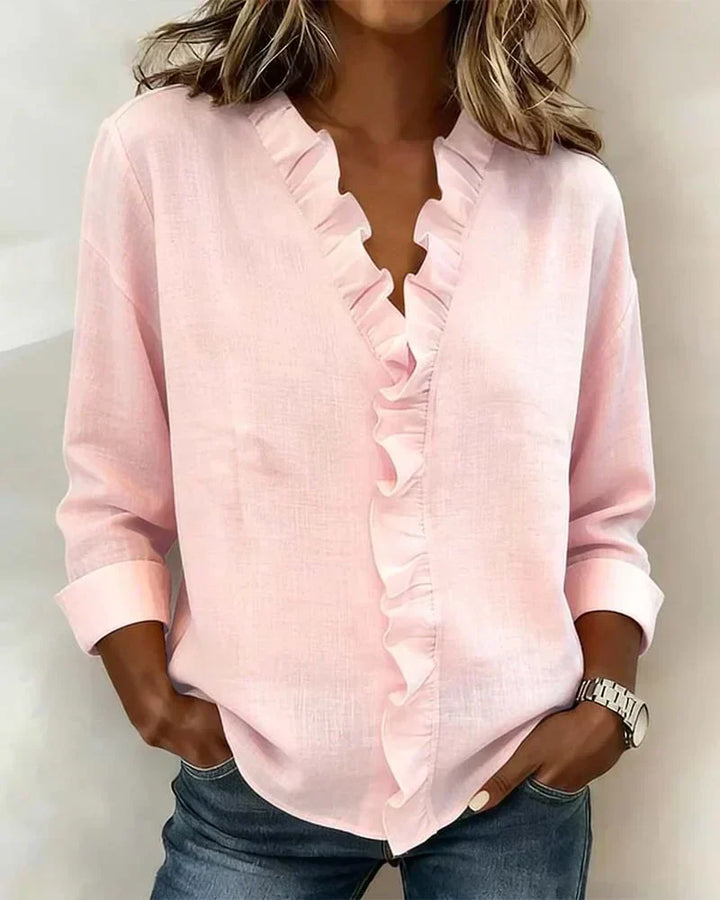 Indie | Rüschenshirt für Damen mit V-Ausschnitt und langen Ärmeln