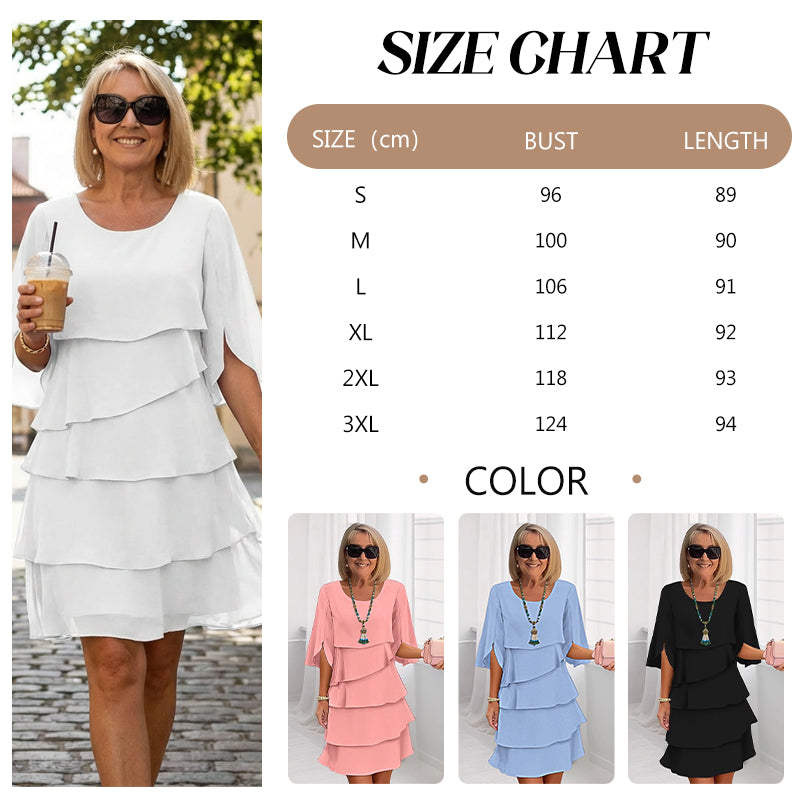 Chic Schichtkleid für Damen mit Puffärmeln und Rundhalsausschnitt