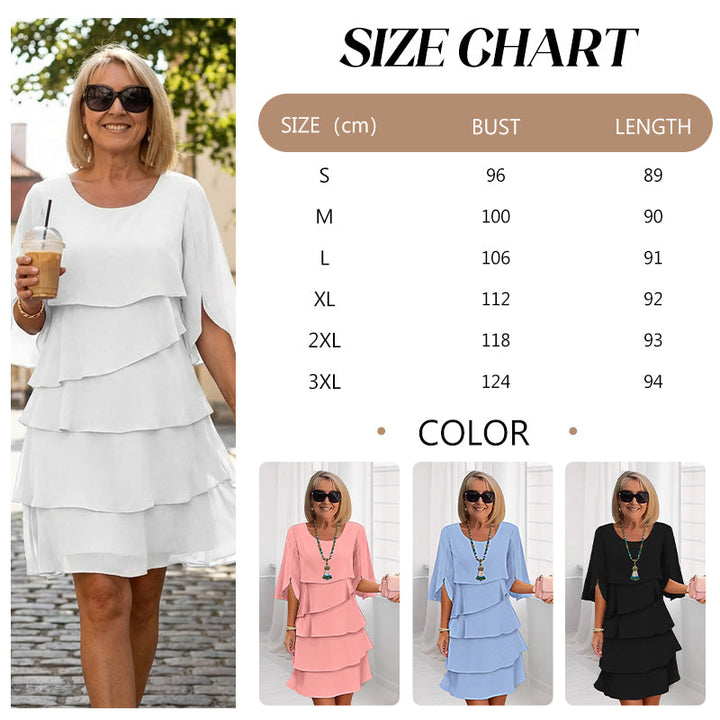 Chic Schichtkleid für Damen mit Puffärmeln und Rundhalsausschnitt