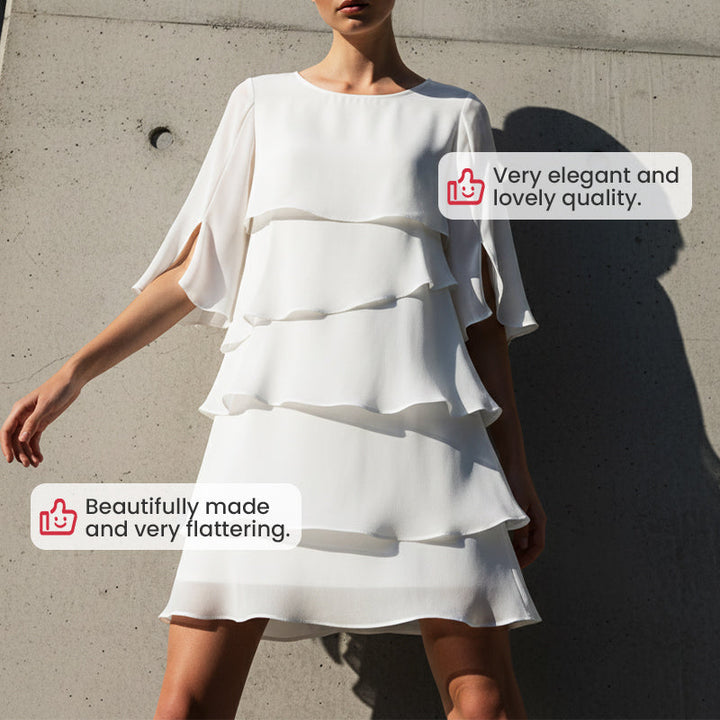 Chic Schichtkleid für Damen mit Puffärmeln und Rundhalsausschnitt