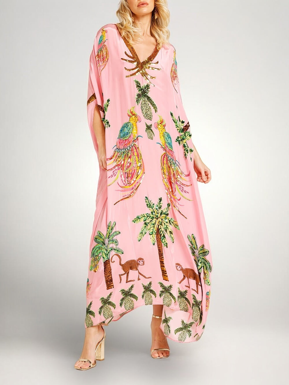 Elena | Damen Maxikleid mit V-Ausschnitt und Pailletten