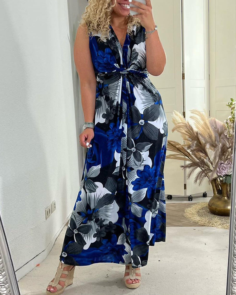 Svea | Ärmelloses Plisseekleid für Damen mit Blumenprint