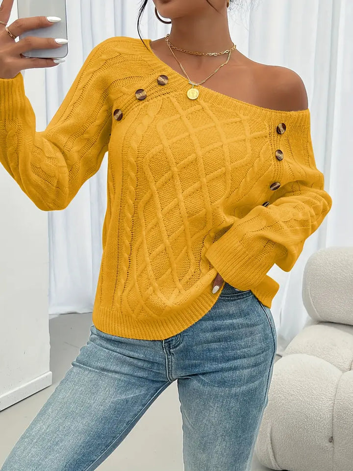 Lina | Langärmeliger Pullover für Damen mit Zopfmuster, Lässiger Pullover mit Rundhalsausschnitt