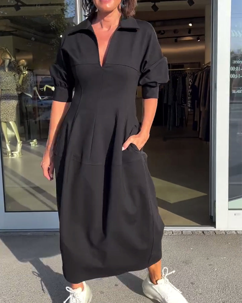 Karolin | Bequemes Langes Maxikleid für Damen mit V-Ausschnitt und kurzen Ärmeln