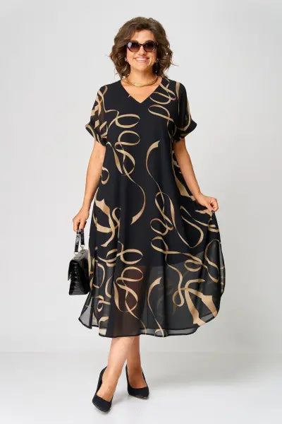 Hanna | Elegantes Midikleid für Damen mit V-Ausschnitt und kurzen Ärmeln