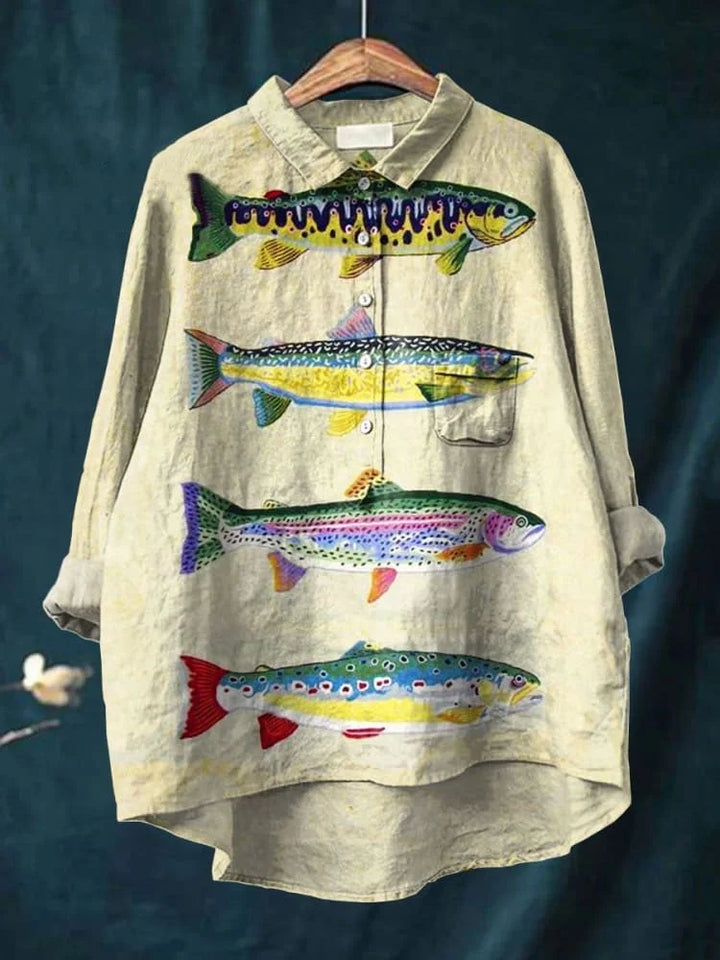 Darcy | Fisch Kunst Shirt mit langen Ärmeln