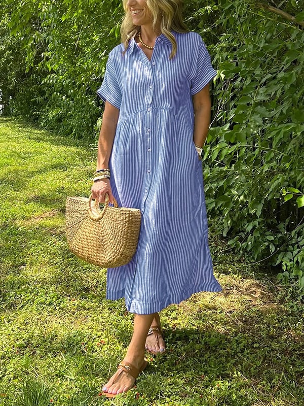 Gwen | Gestreiftes Hemdkleid für Damen mit Streifen und langen Ärmeln