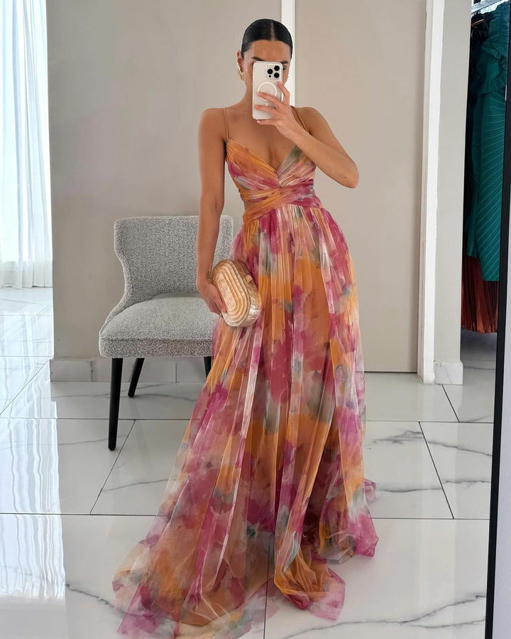 Giselle | Fesselndes Floral-Maxikleid für Damen mit V-Ausschnitt