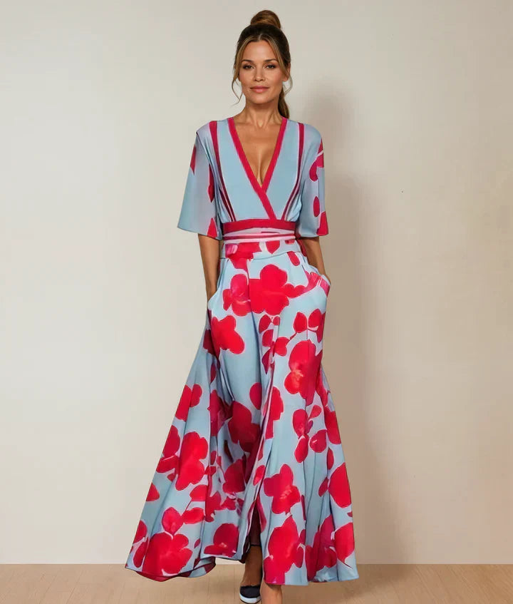 Andrina | Maxikleid für Damen mit eleganten Ärmeln und Blumenmuster
