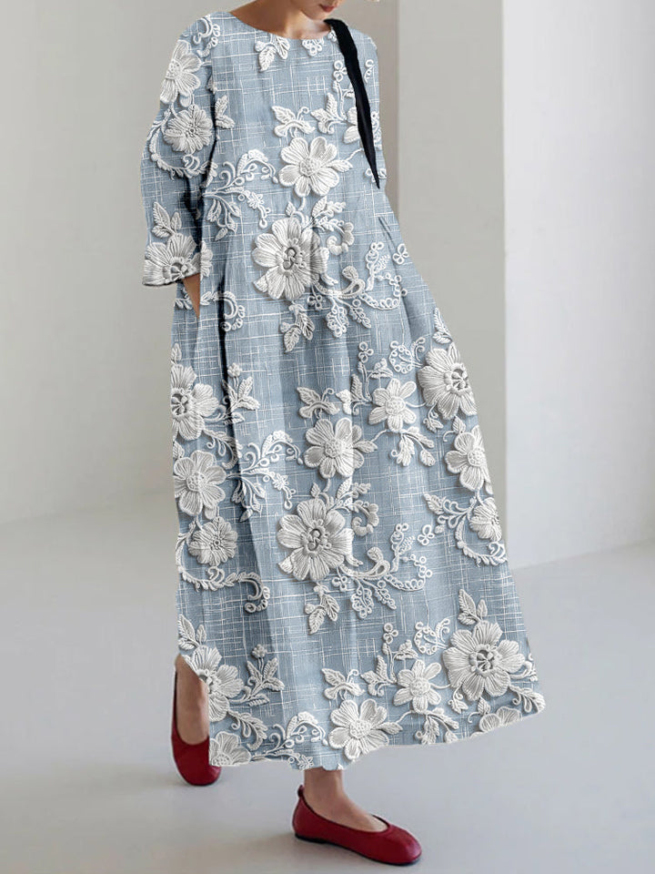 Anovia | Anmutiges Bedrucktes Kleid mit Blumenmuster und langen Ärmeln