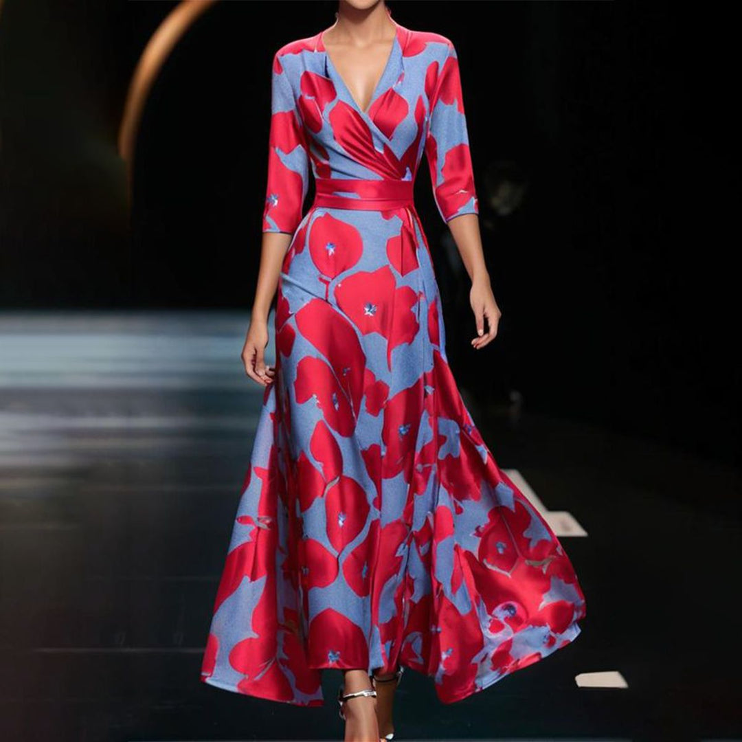 Jessica | Midikleid für Damen mit V-Ausschnitt und 3/4-Ärmeln