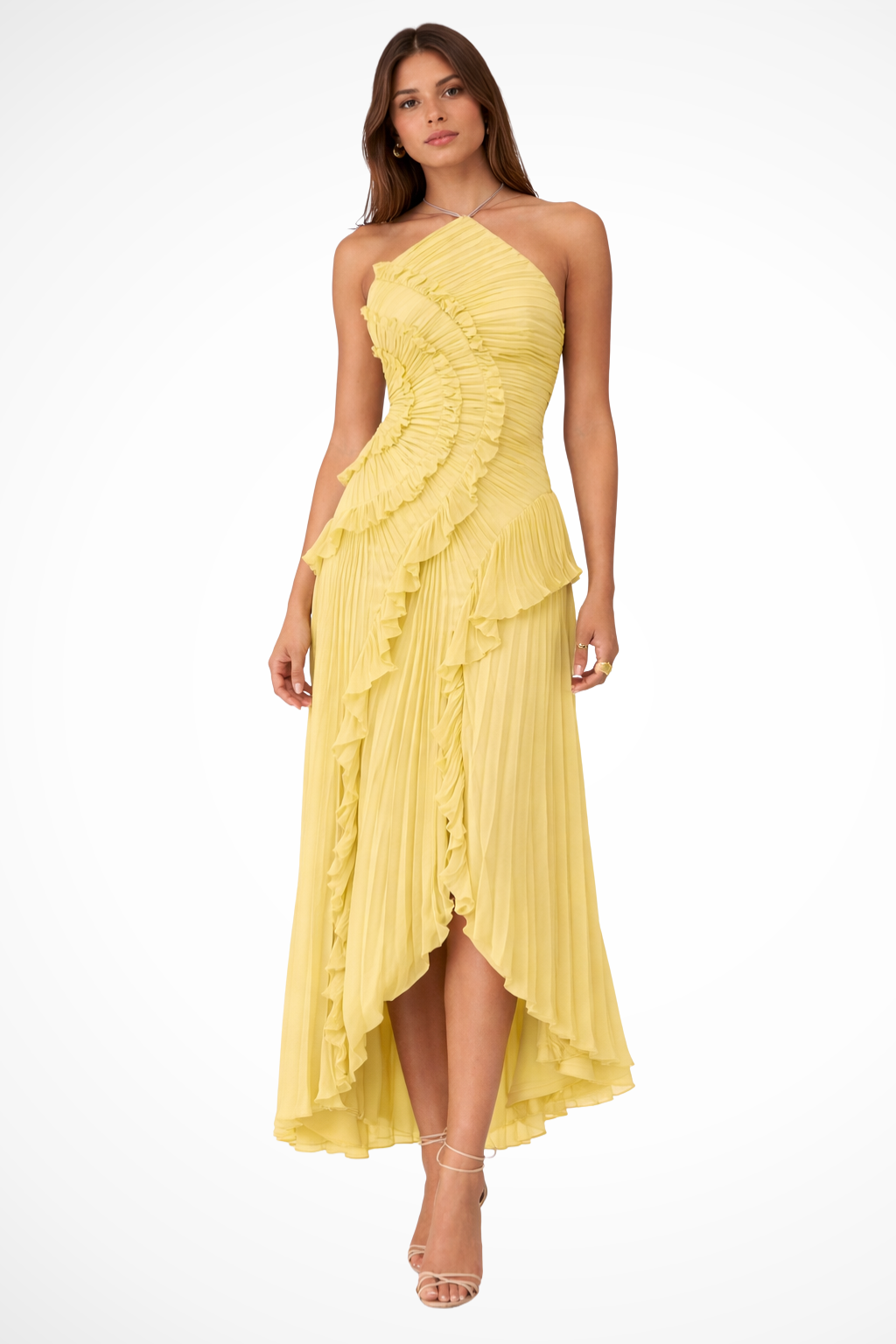 Glenda | Ärmelloses Halter-Backless-Maxi-Kleid für Damen mit Rüschen für Sommerhochzeiten