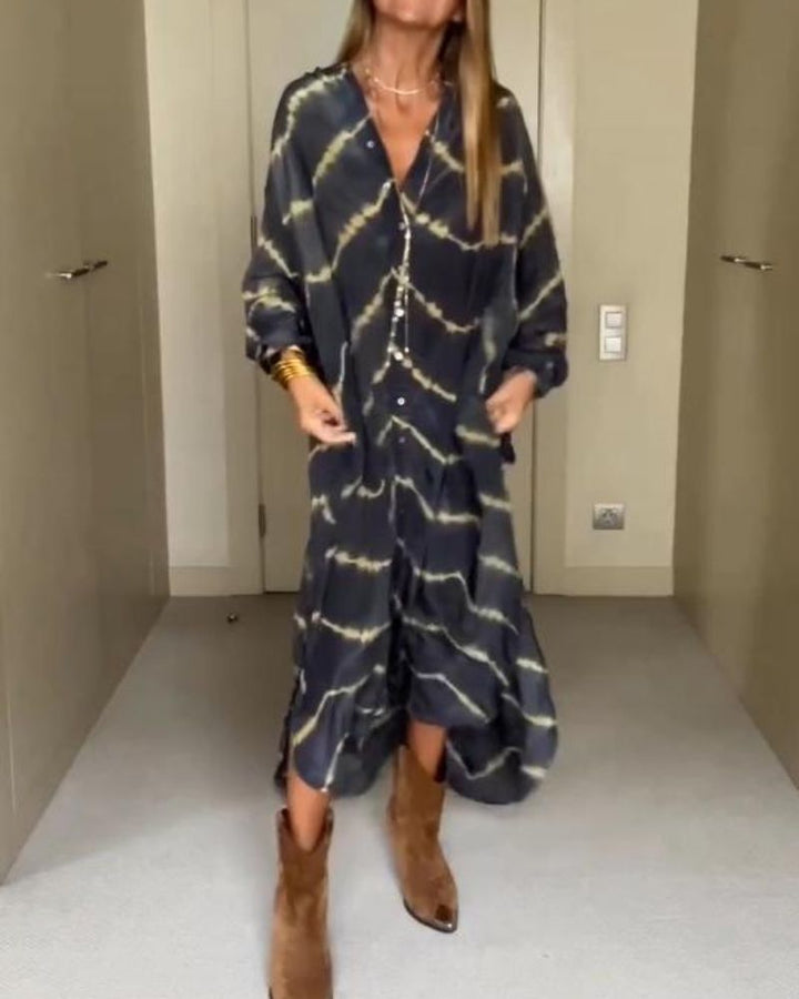 Bella | Boho-Streifen Maxikleid für Damen mit langen Ärmeln
