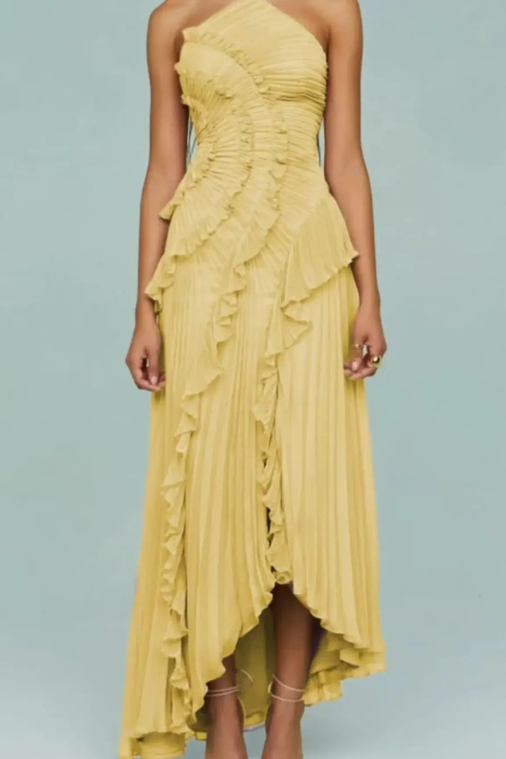 Glenda | Ärmelloses Halter-Backless-Maxi-Kleid für Damen mit Rüschen für Sommerhochzeiten