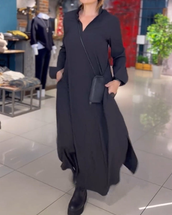 Eleanor | Lockeres Langes Maxikleid für Damen mit Revers und Seitenschlitz