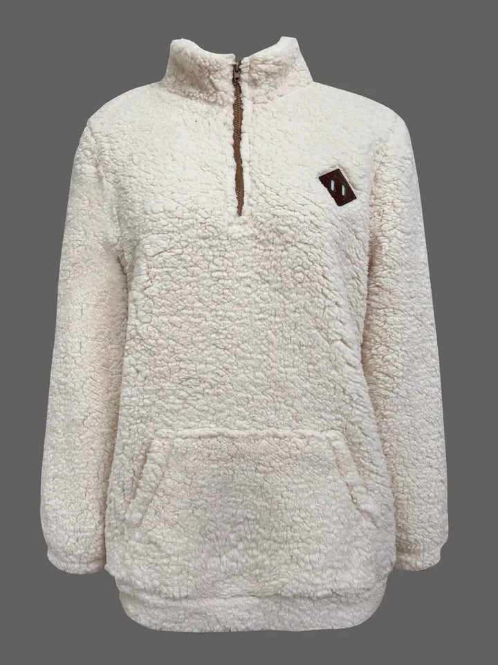 Claudia | Patch Quarter Zip Pullover Teddy Sweatshirt für Damen