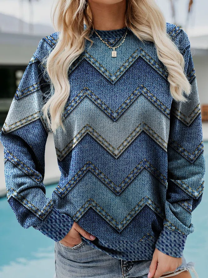 Damen Sweatshirt mit langen Ärmeln und Rundhalsausschnitt