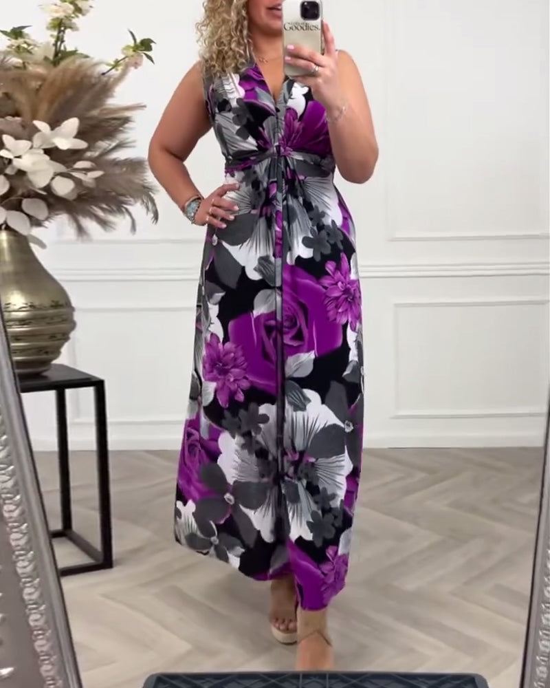 Svea | Ärmelloses Plisseekleid für Damen mit Blumenprint