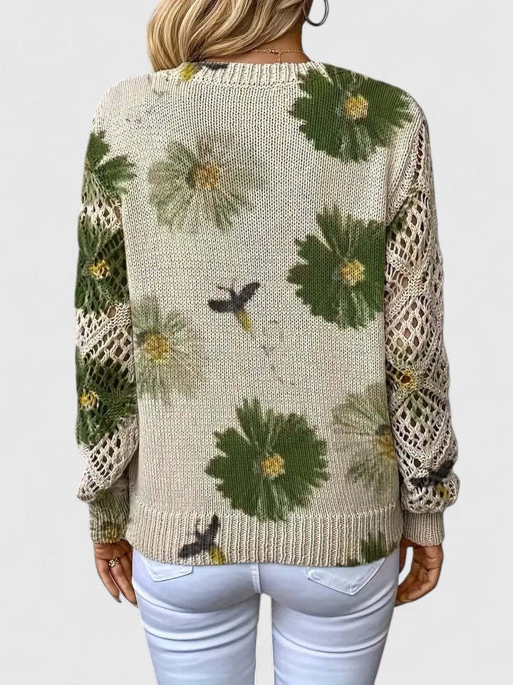 Noelle | Floral Strickpullover für Damen mit V-Ausschnitt und langen Ärmeln