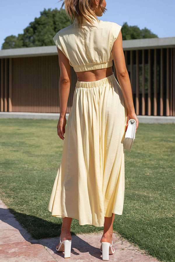 Quincy | Midi-Kleid für Damen mit Cut-Out und Taschen und Rundhalsausschnitt