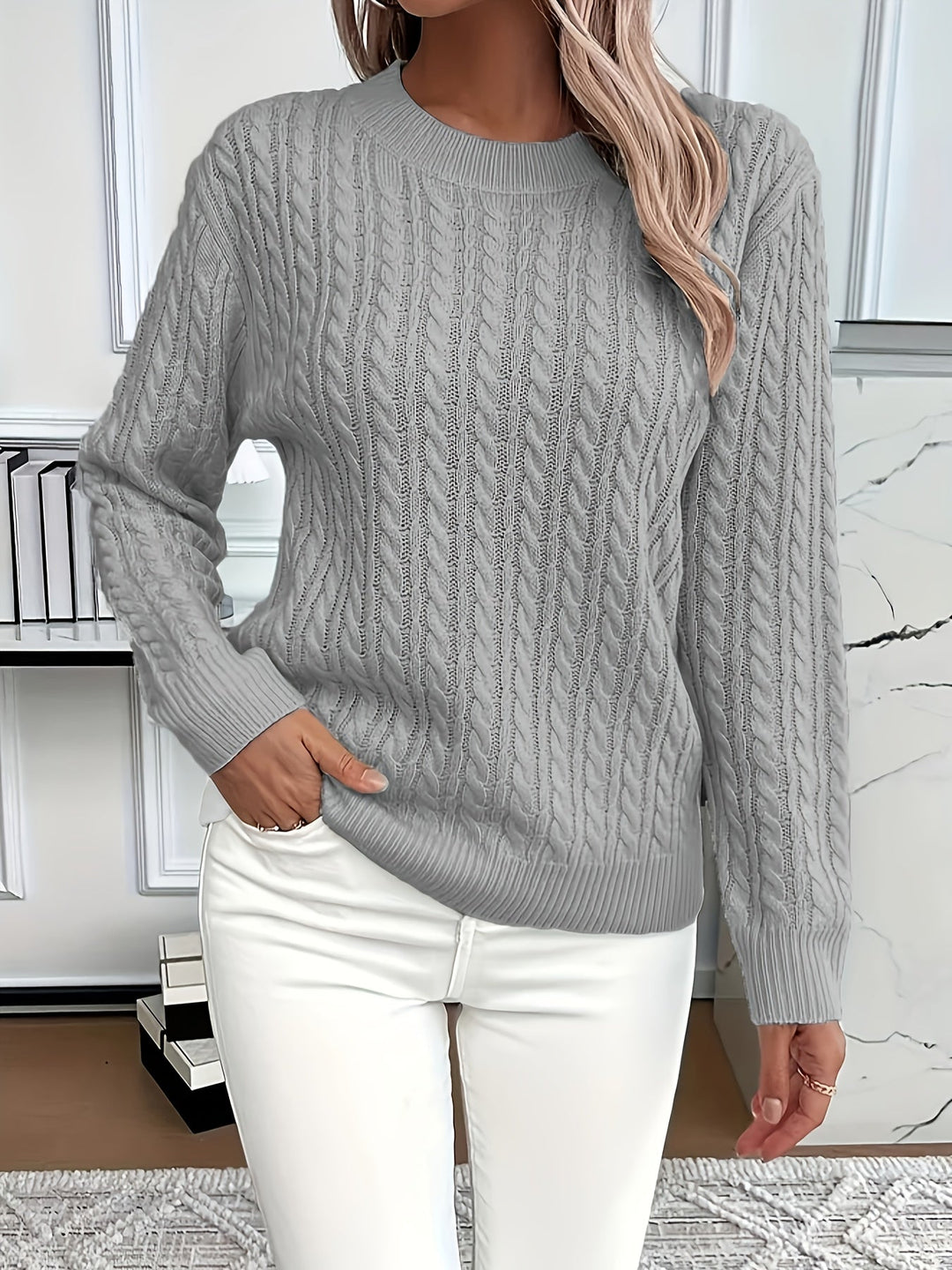 Nadia | Lässiger Strickpullover für Damen mit Rundhalsausschnitt und langen Ärmeln