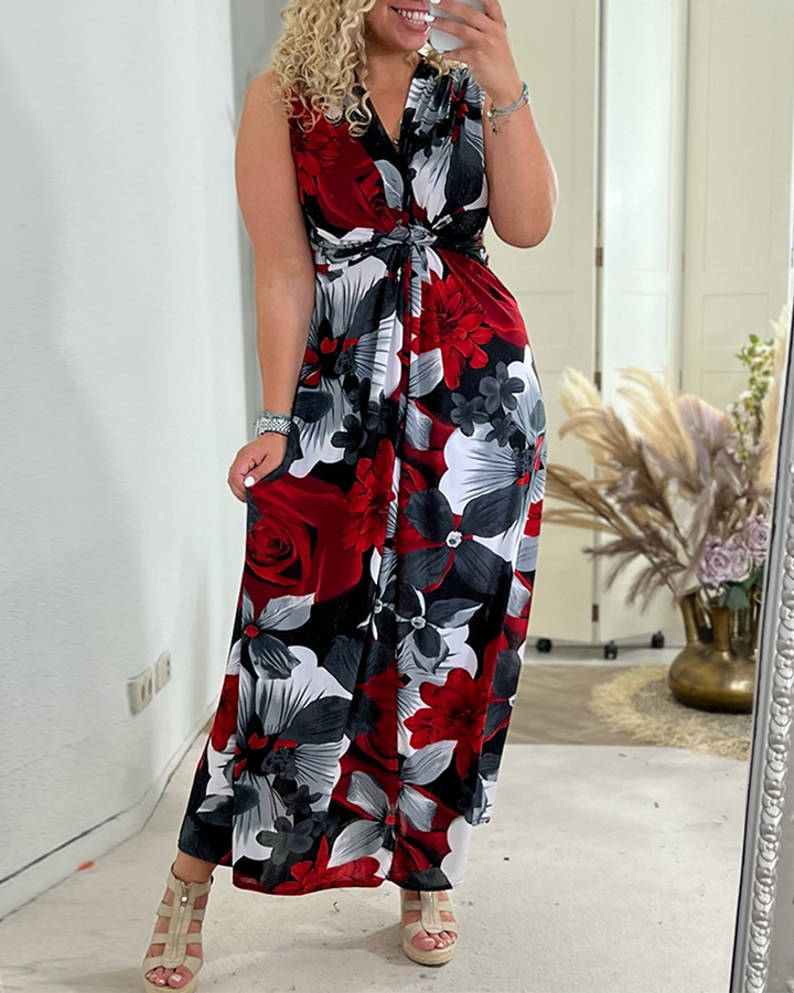 Svea | Ärmelloses Plisseekleid für Damen mit Blumenprint