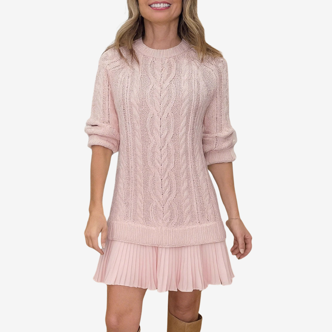 Gaëlle | Schick Strickkleid für Damen mit Rundhalsausschnitt und kurzen Ärmeln