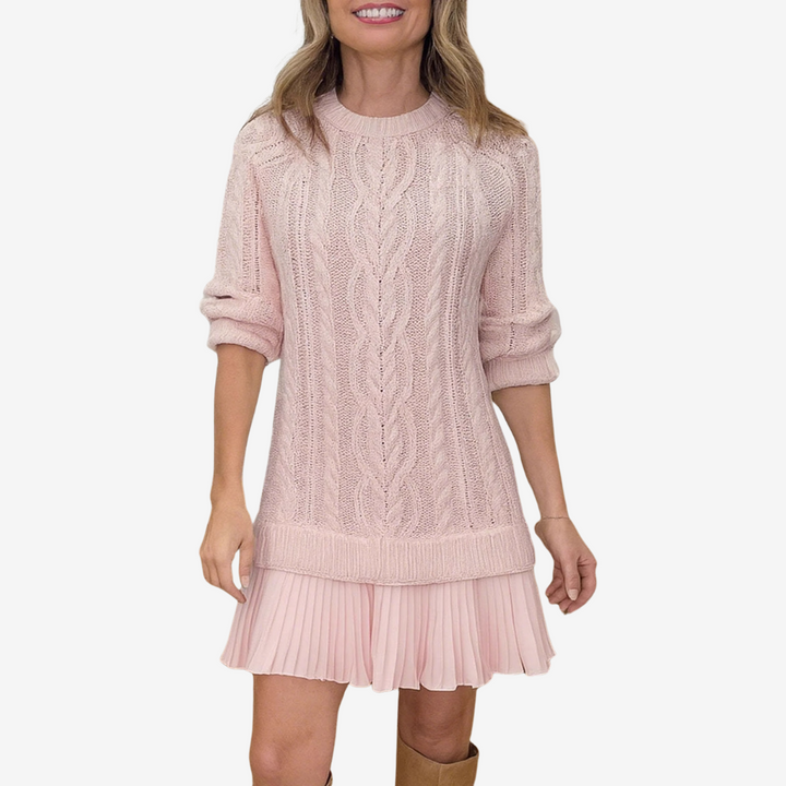 Gaëlle | Schick Strickkleid für Damen mit Rundhalsausschnitt und kurzen Ärmeln