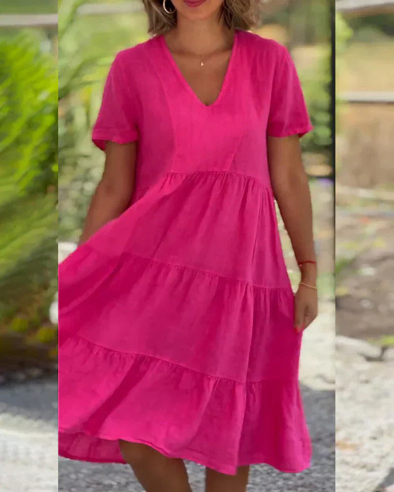 Zoey | Lässiges Sommer V-Ausschnitt Kleid mit langen Ärmeln
