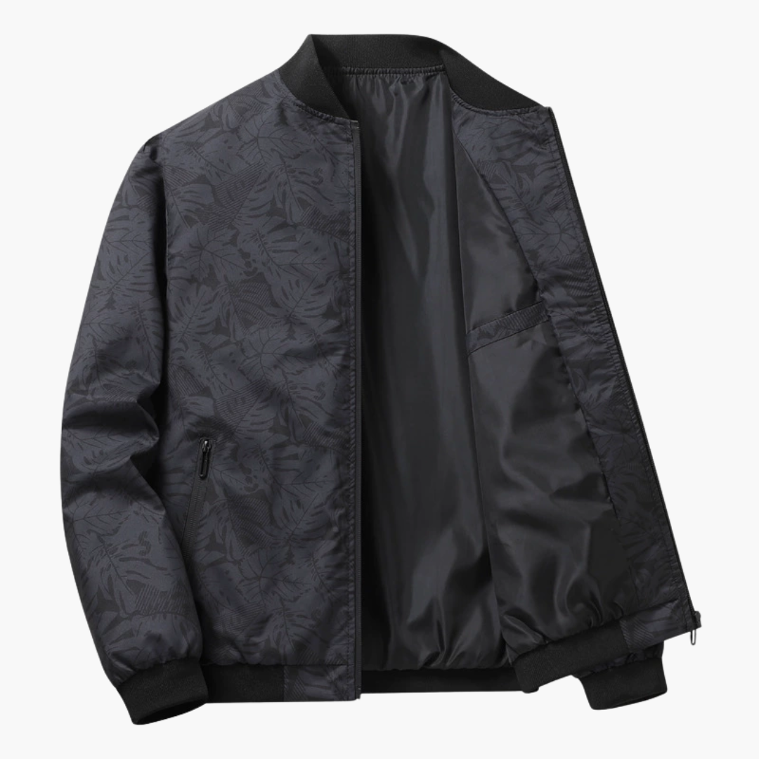 Elegante Herren Bomberjacke mit Blumenmuster und Rundhalsausschnitt