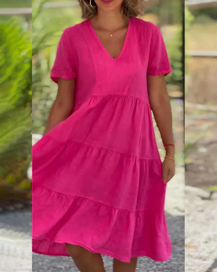 Bexley | Lässiges Sommer V-Ausschnitt Kleid für Damen mit kurzen Ärmeln