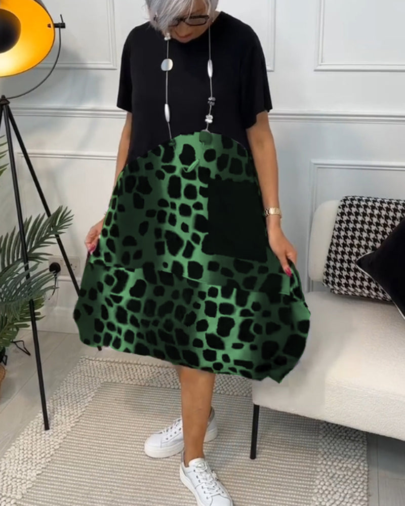 Sherlene | Leopardprint Kleid für Damen mit Rundhalsausschnitt und kurzen Ärmeln