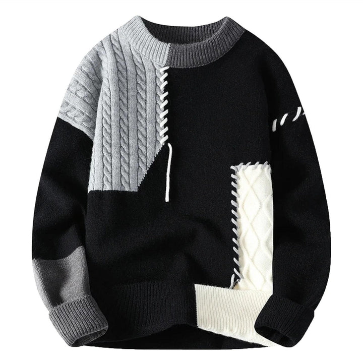 Francesca | Gemütlicher Patchwork Pullover für Herren mit Rundhalsausschnitt