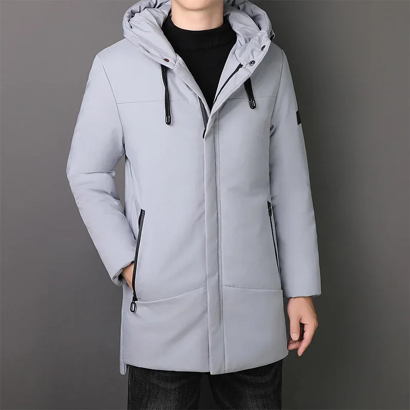 Elegante Lange Herrenjacke für Herren mit Kapuze und langen Ärmeln