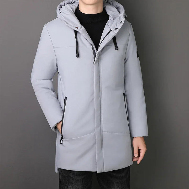 Elegante Lange Herrenjacke für Herren mit Kapuze und langen Ärmeln