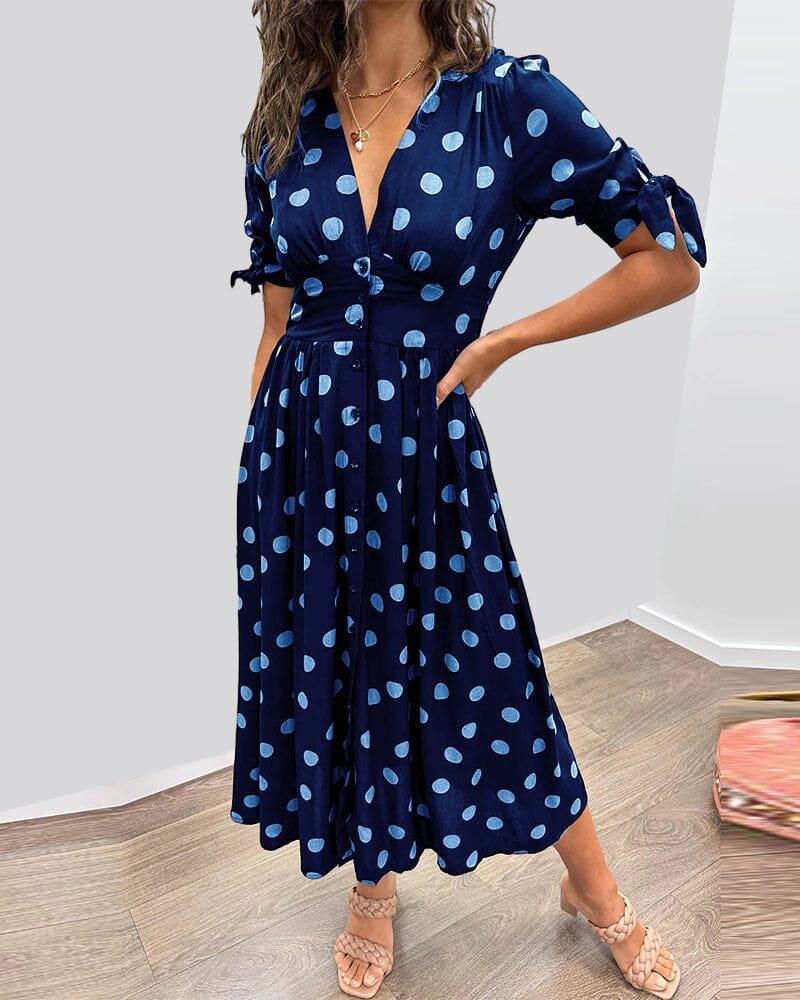 Bellamy | V-Ausschnitt Midikleid für Damen mit Pünktchen