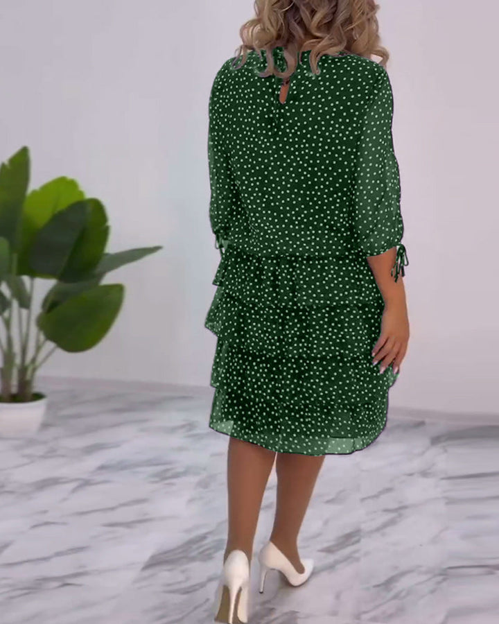 Tilly | Gepunktetes Schichtenkleid für Damen mit Rundhalsausschnitt und 3/4-Ärmeln