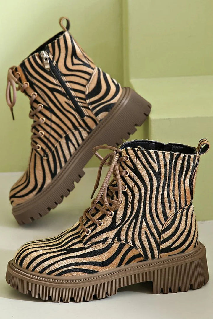 Zebra-Muster Schuhen für Damen mit Schnürsenkel und flachem Absatz