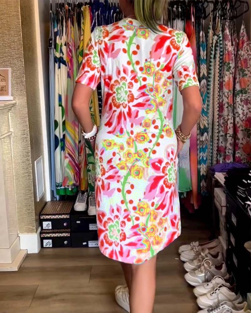 Federica | Kleid für Damen mit kurzen Ärmeln und floralem Druck