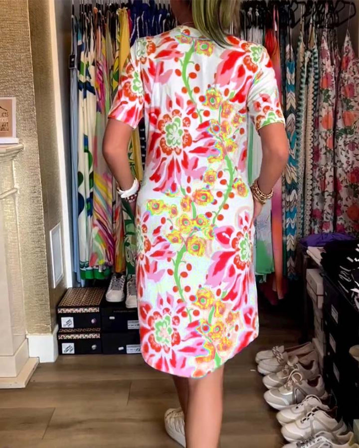 Federica | Kleid für Damen mit kurzen Ärmeln und floralem Druck