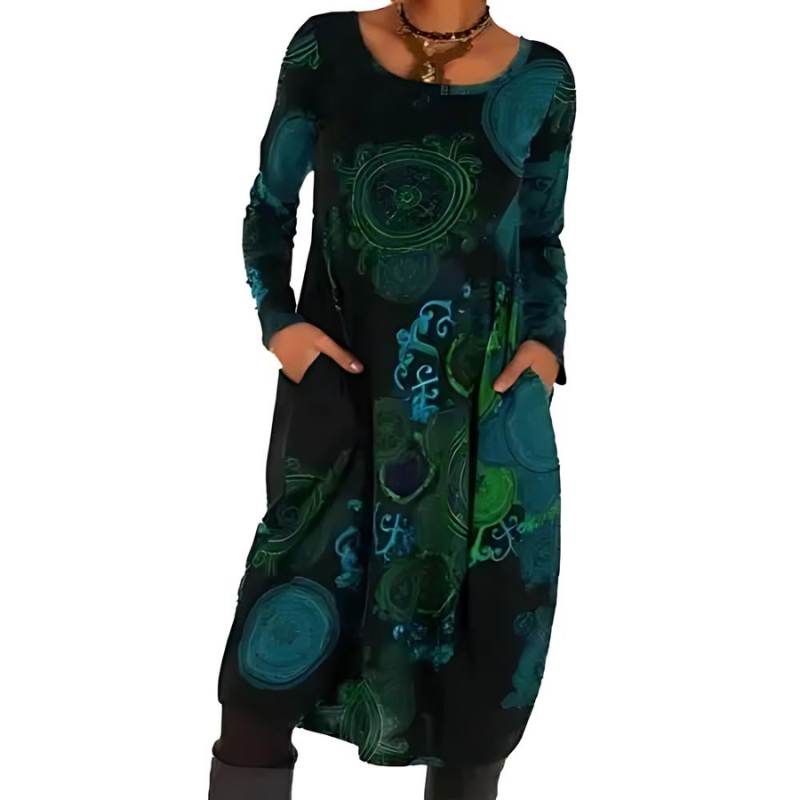 Alyssa | Zeitloses Midikleid für Damen mit Rundhalsausschnitt und langen Ärmeln