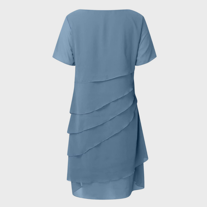 Elara | Geschichtetes Midikleid für Damen mit Rundhalsausschnitt und kurzen Ärmeln