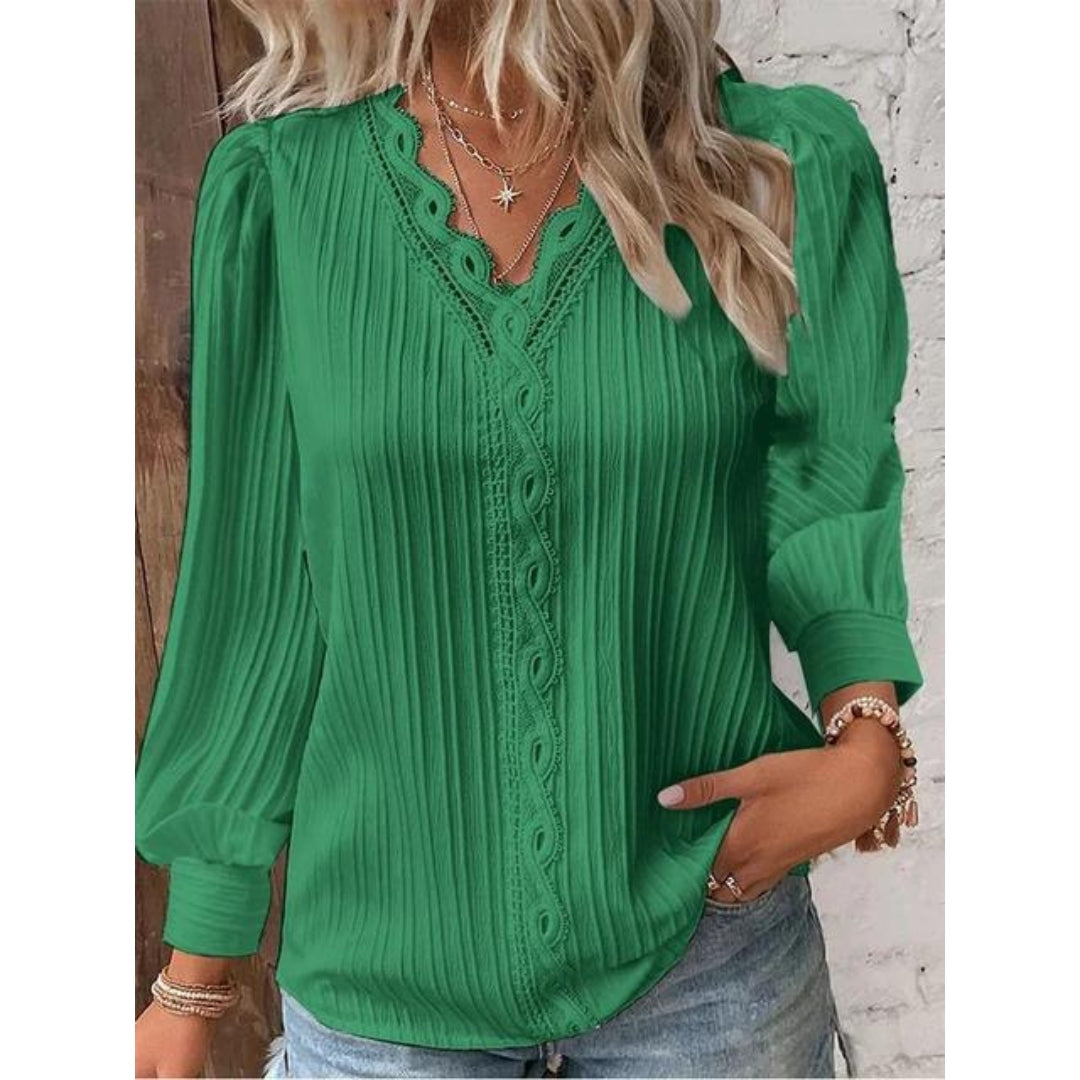 Camillia | Elegante Pintuck Bluse für Damen mit V-Ausschnitt und langen Ärmeln
