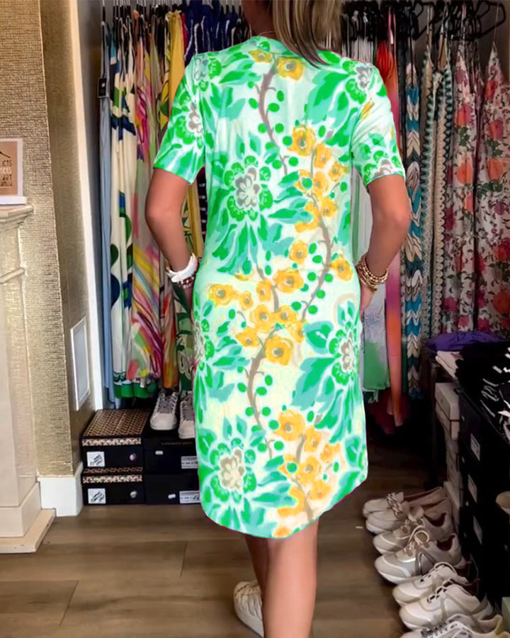 Federica | Kleid für Damen mit kurzen Ärmeln und floralem Druck