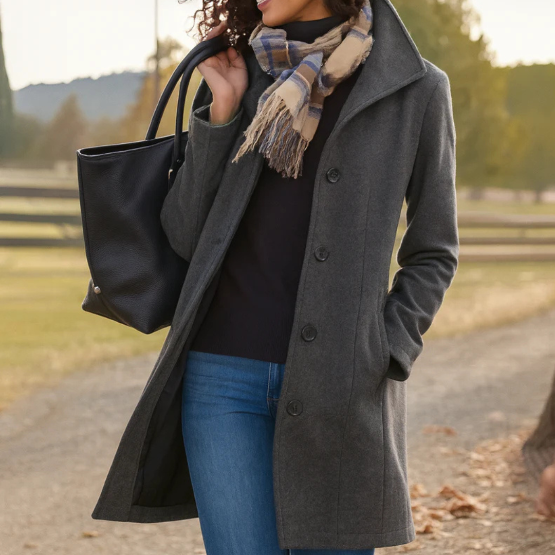 Vera | Klassischer Mid-Length Knopfmantel für Damen mit langen Ärmeln